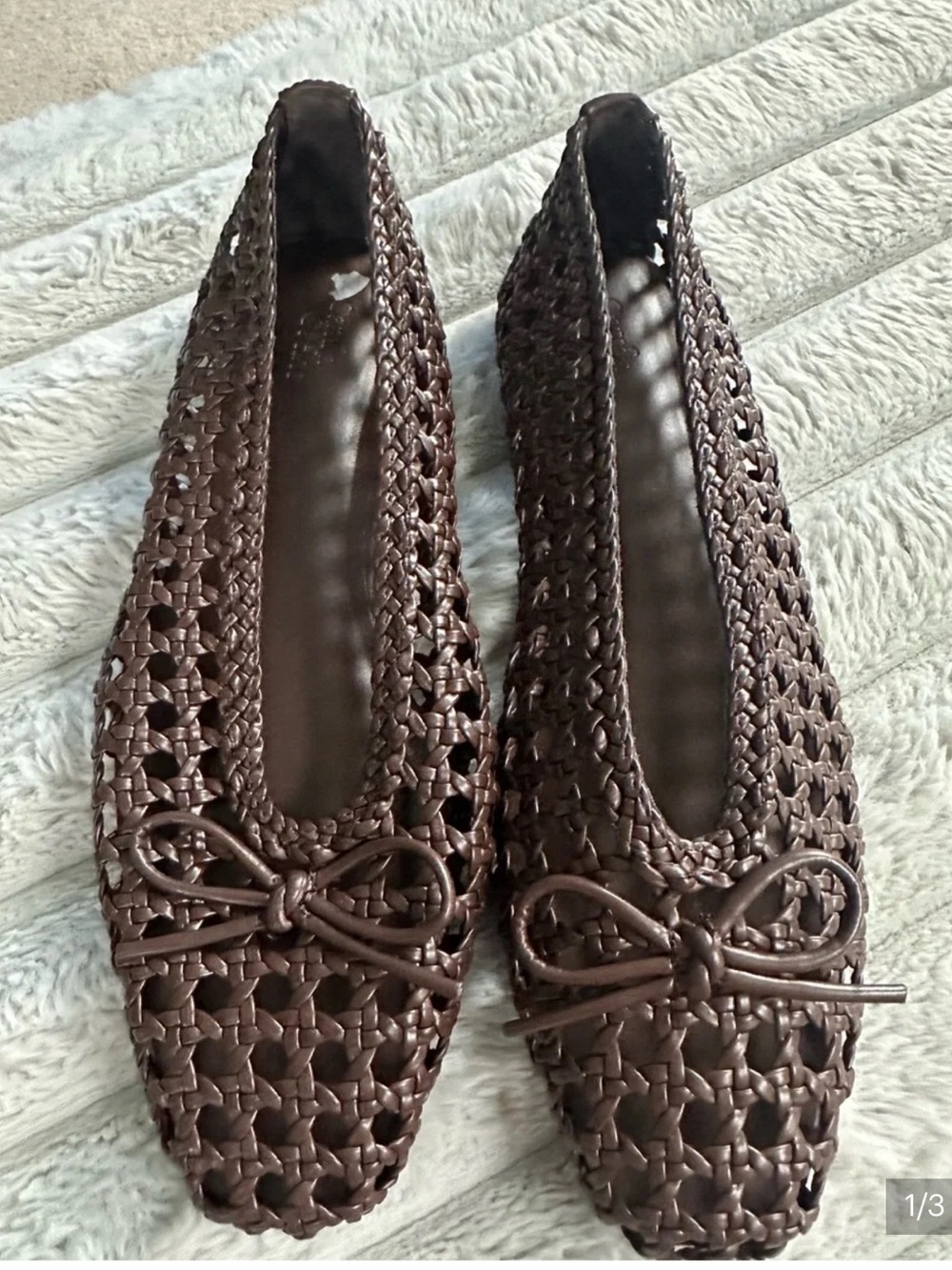 Camila Coelho Dark Brown Woven Bow Ballet Flats